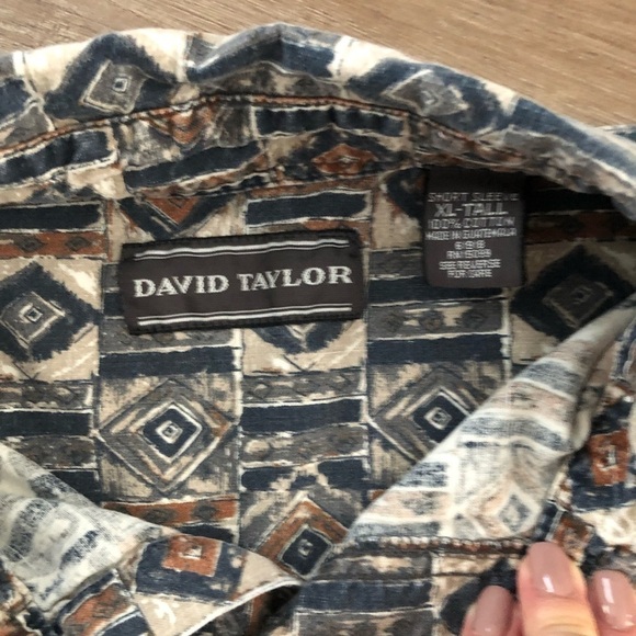 David Taylor men’s short sleeve text tile design print button down size XL Tall - Picture 4 of 6